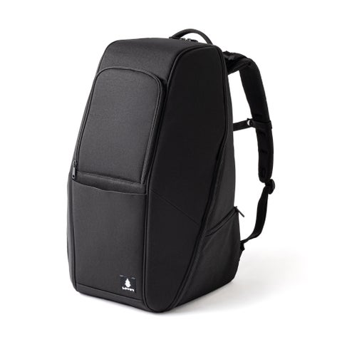 フェイスシェードを閉じた黒いLOVOTキャリーバックパックプレミアム