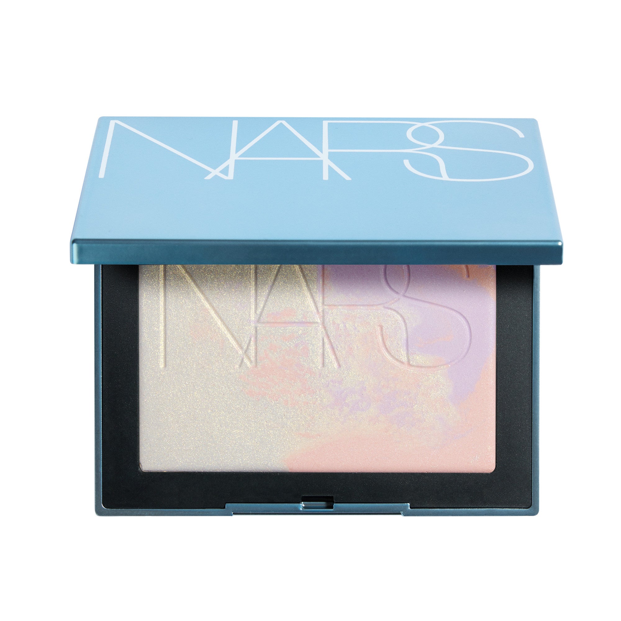 NARS ライトリフレクティング プリズマティックパウダー プレスト 06053 ETERNAL SNOWの青いコンパクトとマーブル状のパウダー