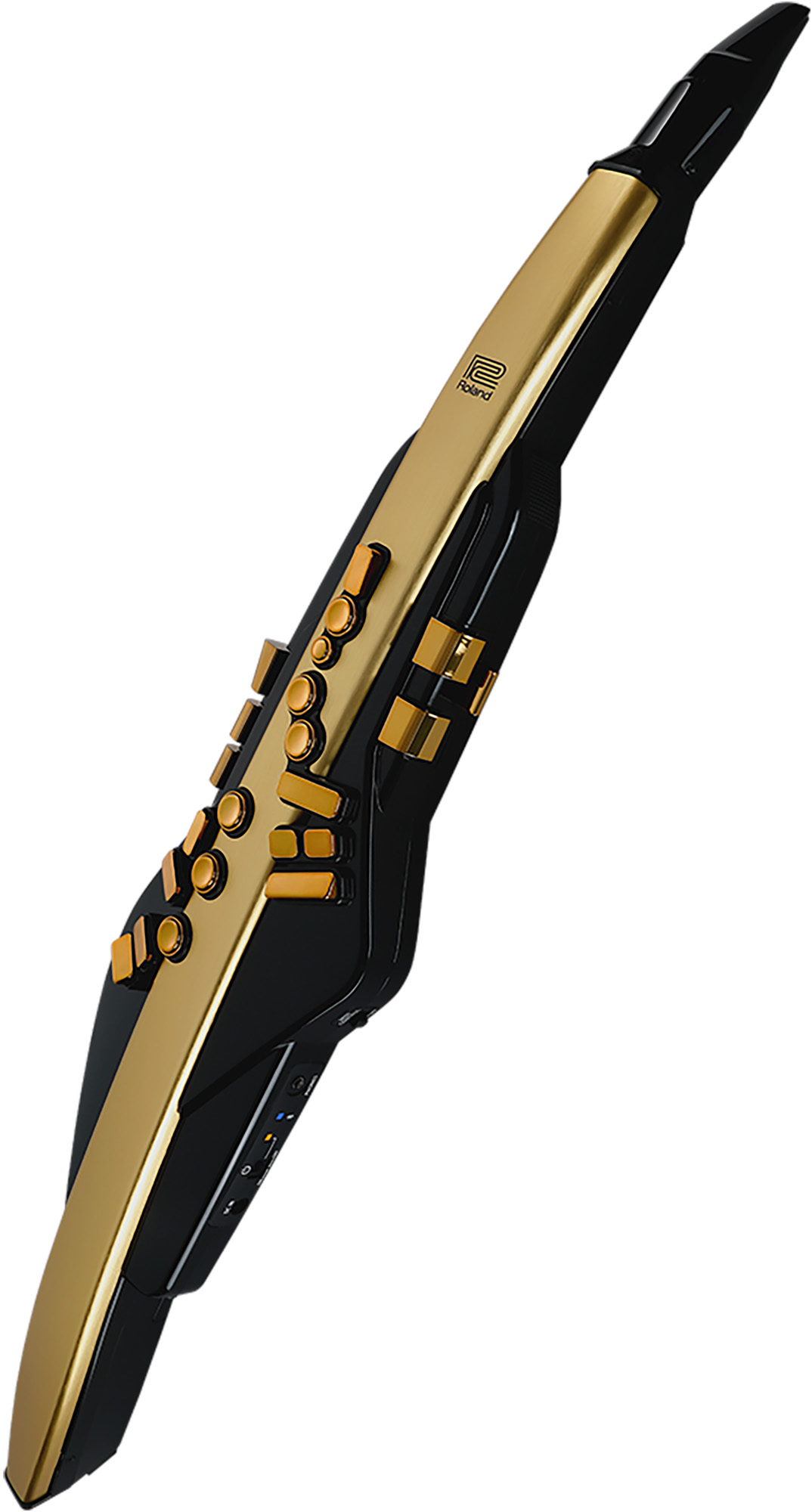 Aerophone Pro Gold Limited Edition。金色の前面パネルとキー、黒い本体を白背景に写した製品写真。