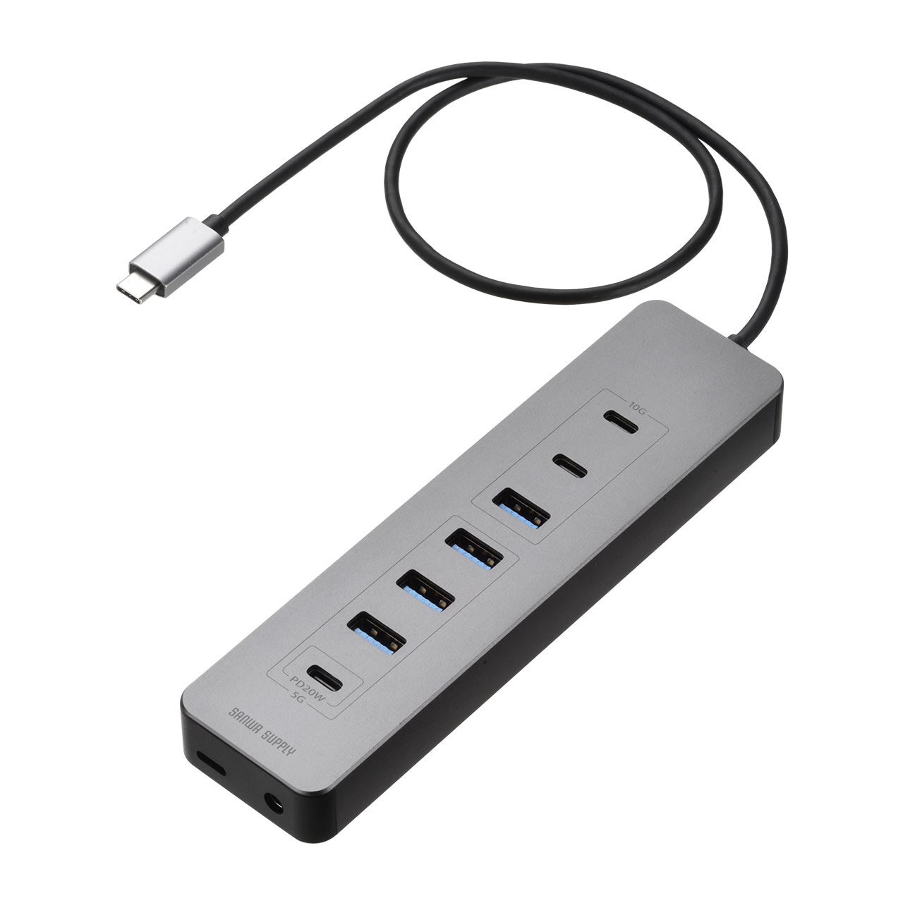 サンワダイレクト 400-HUBCP60GMの7ポートUSBハブとUSB-C接続ケーブル